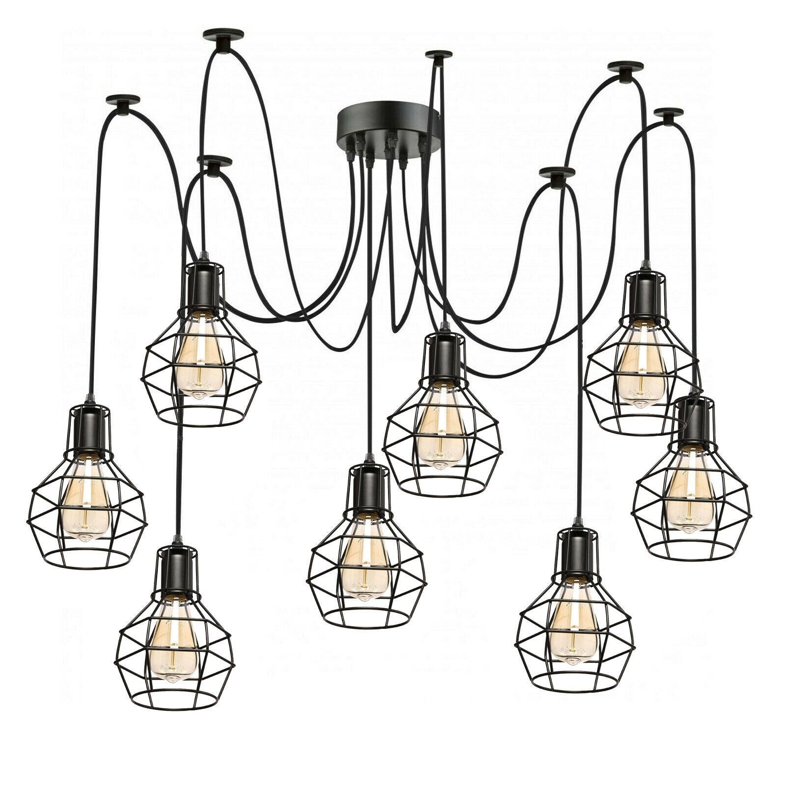 Retro Industrial Black Metal Nest Cage Ceiling 8 way Pendant Hanging Light Chandelier Indoor Lighting For Bar, Bedroom, Dining Room, Living Room~1180-8