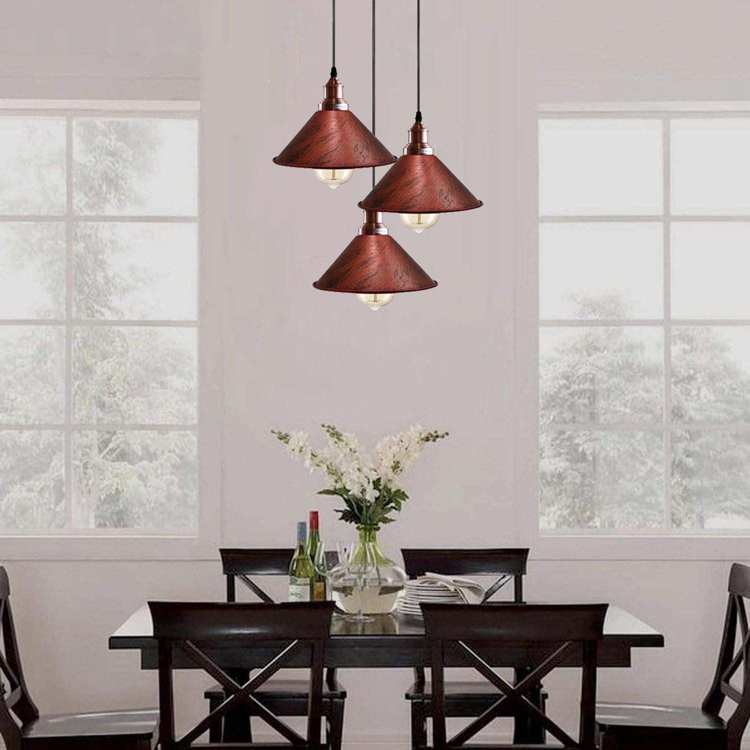 3 Head Ceiling Light, Multi Color Cluster Ceiling Hanging Lamp, Pendant Light Fixture with Cone Metal Shade~1302-15