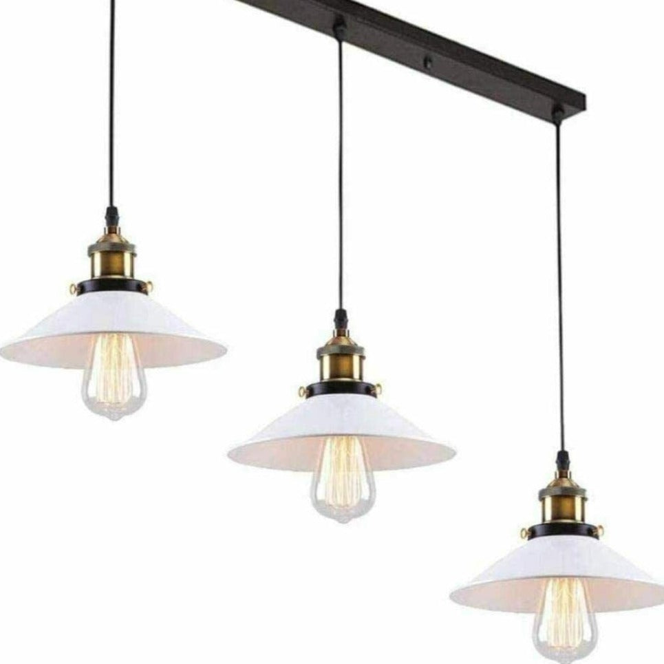 Industrial Vintage Pendant light with 3 heads cone various colours E27 Uk Holders ~1301-17