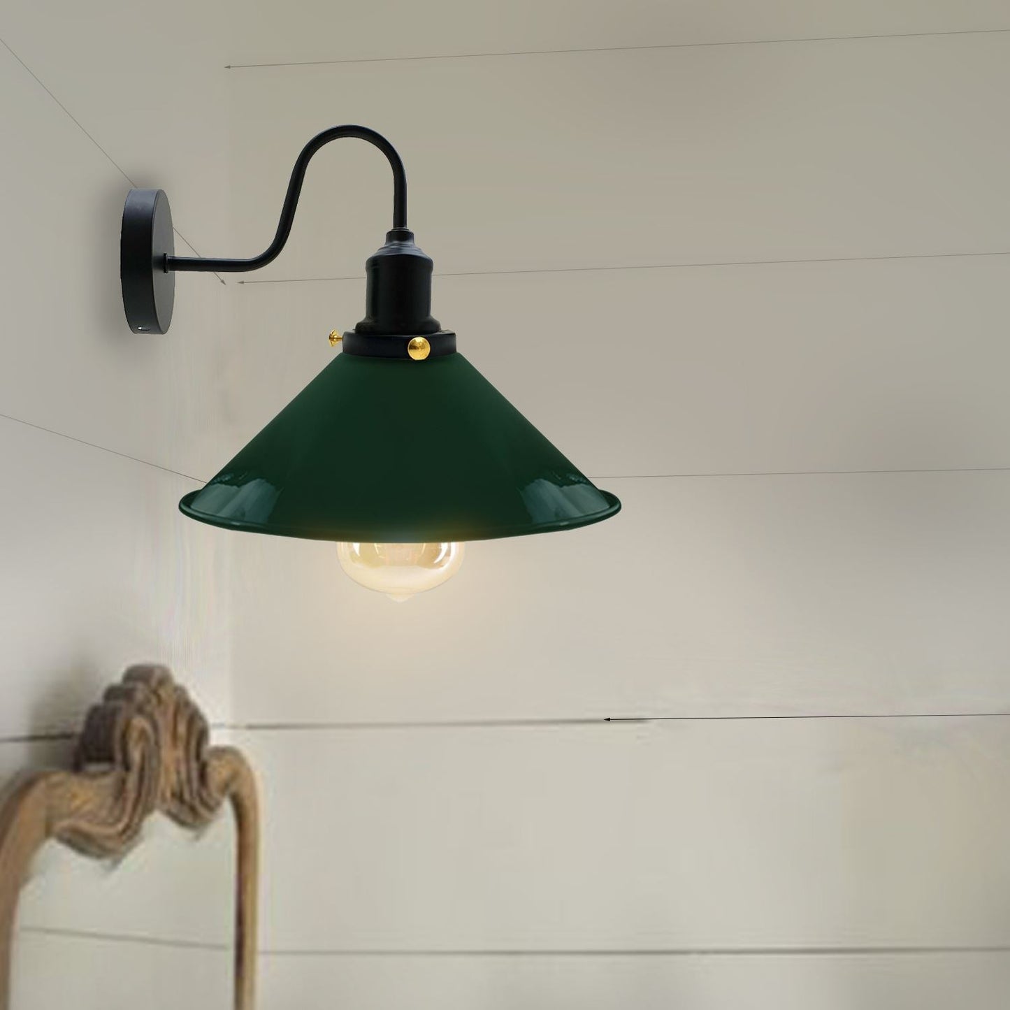 Vintage Industrial Swan Neck Wall Light Indoor Sconce Metal Cone Shape Shade~3391-41