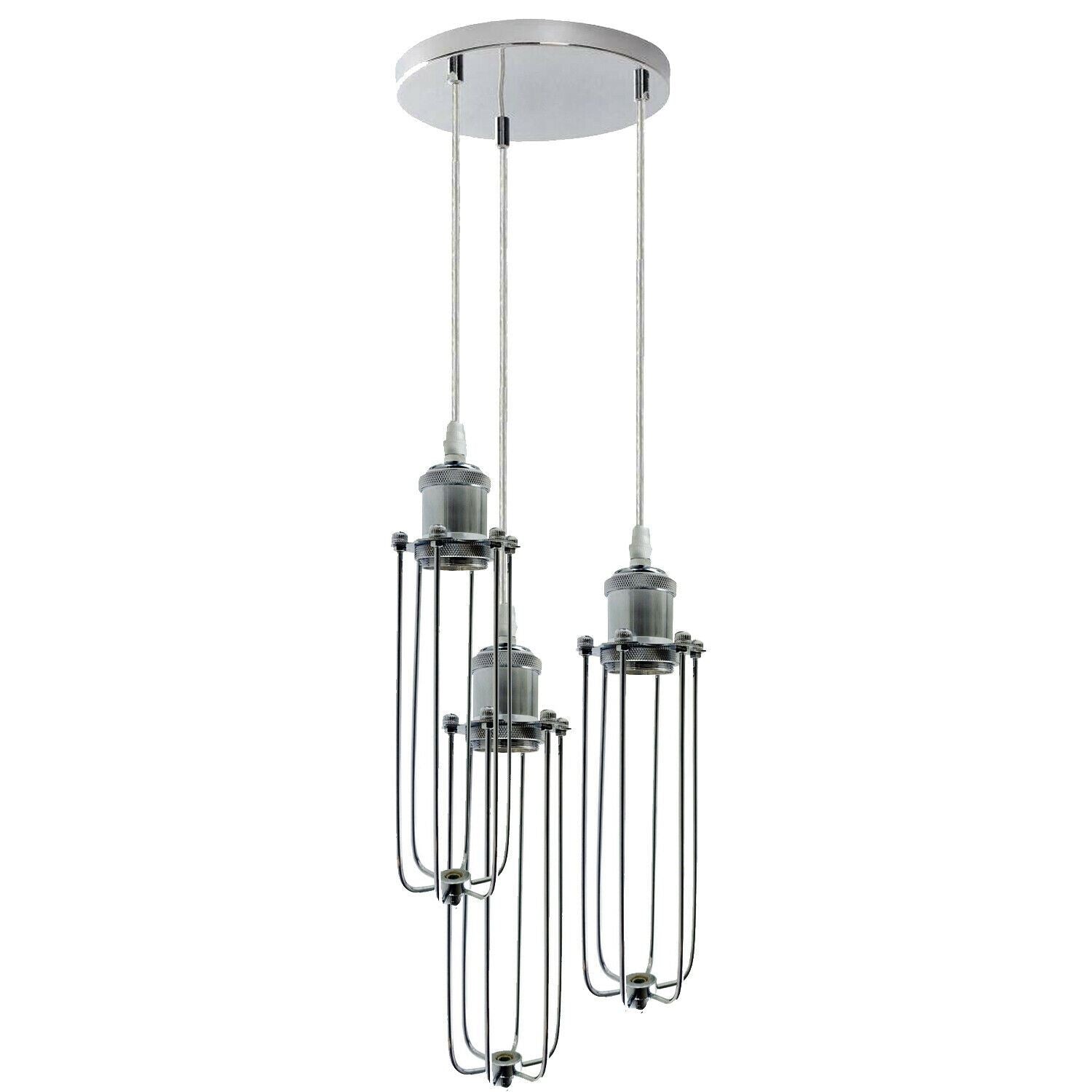 3 Way Cluster Hanging Ceiling Pendant Light E27 Chrome Light Fitting Lamp Kit~1353-8