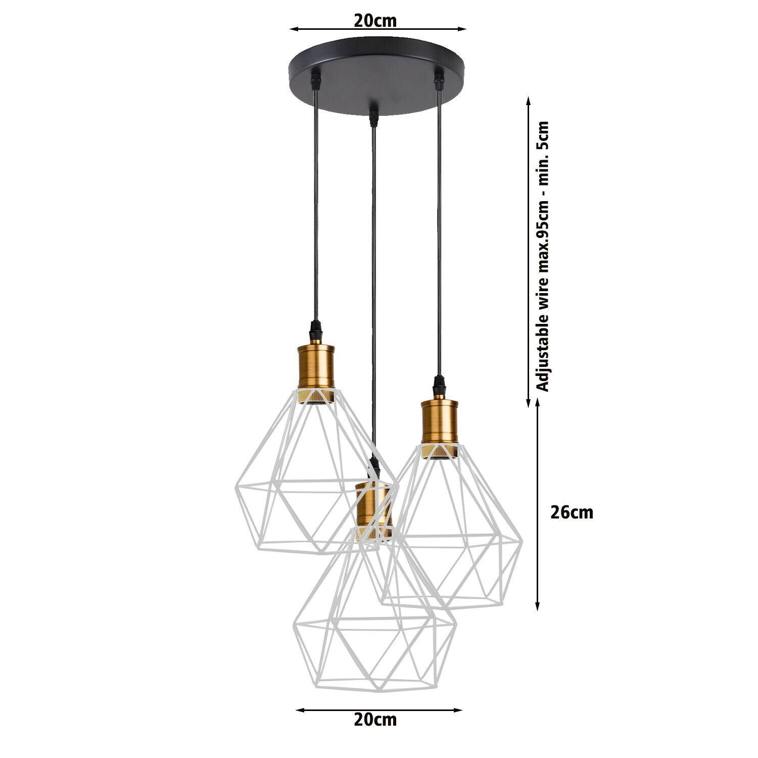 Industrial Retro style 3-Light Pendant lights Adjustable Cord with Diamond Metal Cages~1255-18