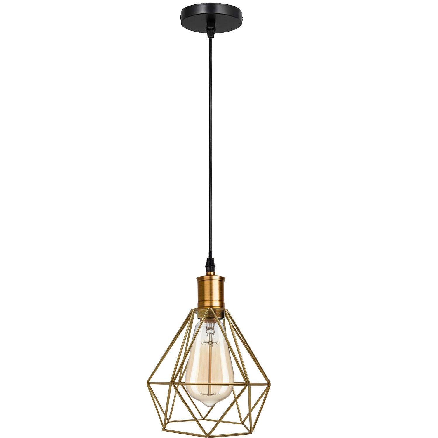 Modern Vintage Diamond Cage Ceiling Pendant Light Fitting Geometric Wire Cage Style Hanging Indoor Lights with 95cm Adjustable Wire~1266-1