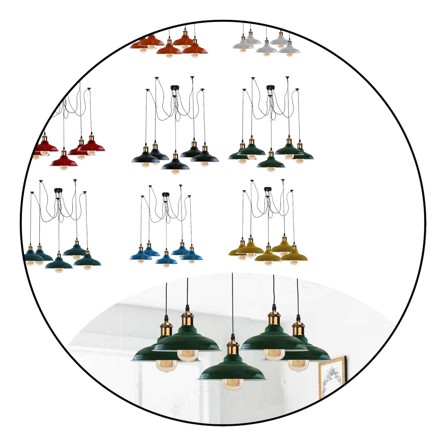 Vintage 5 Way Chandelier Spider Ceiling Indoor Lamp Fixture Metal Curvy Shade~3399-18