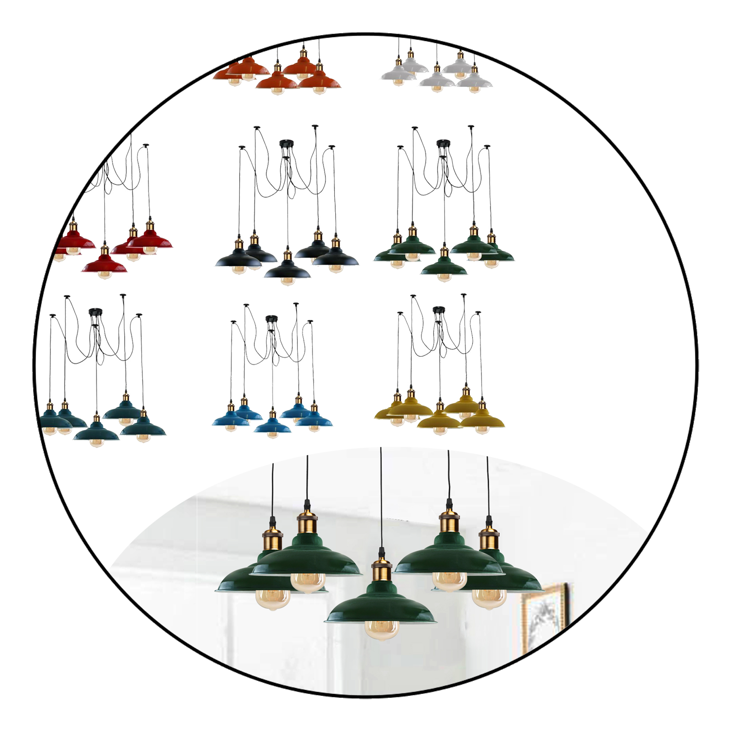 Vintage 5 Way Chandelier Spider Ceiling Indoor Lamp Fixture Metal Curvy Shade~3399-18