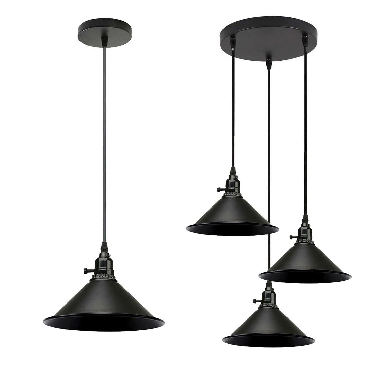 3 Way Vintage Industrial Ceiling Pendant Light Metal Retro Loft Hang Lampshade~1305-6