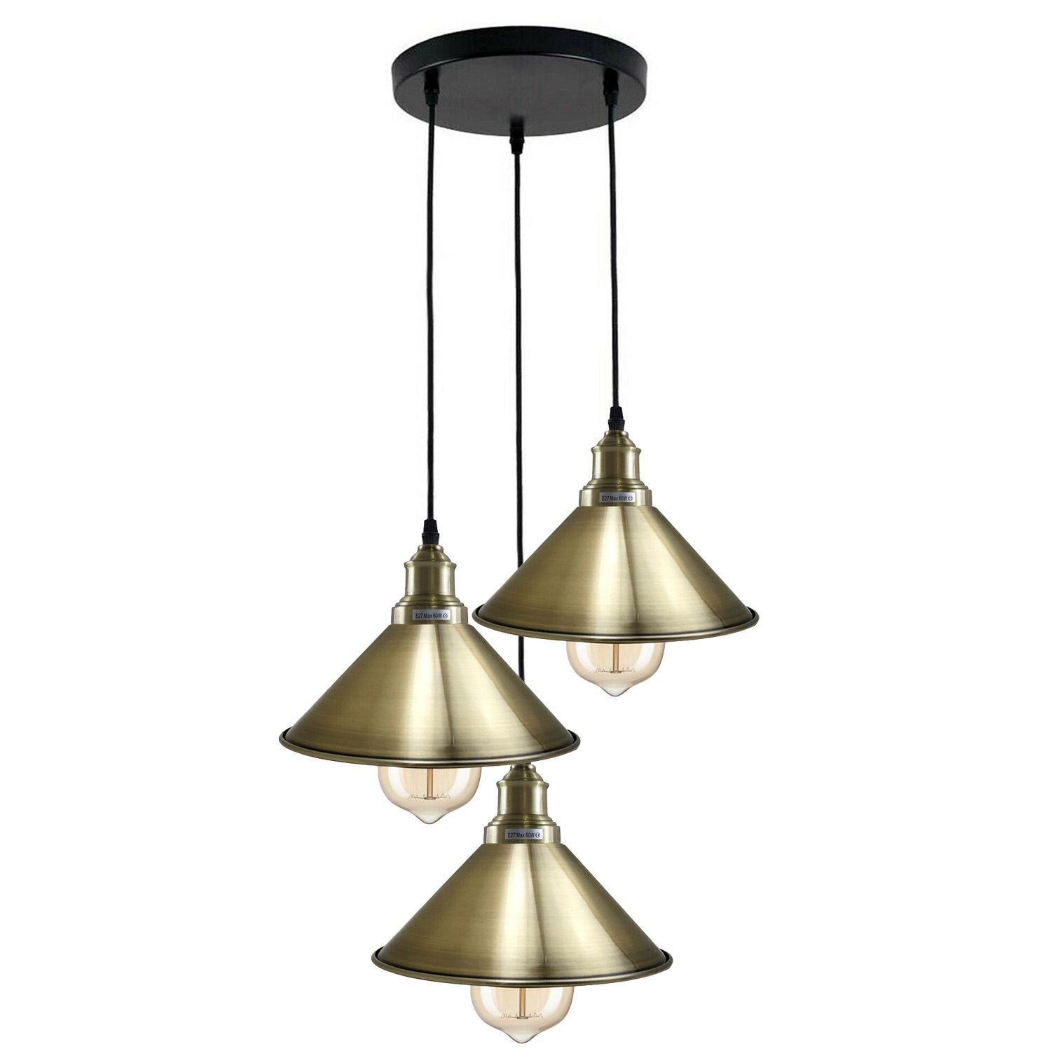 3 Head Ceiling Light, Multi Color Cluster Ceiling Hanging Lamp, Pendant Light Fixture with Cone Metal Shade~1302-9