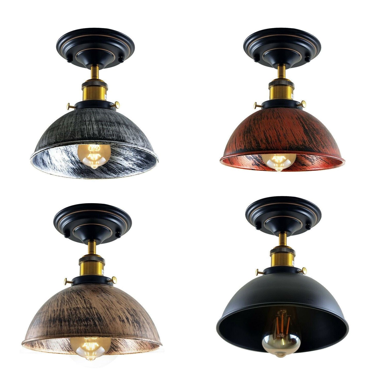 Vintage Pendant Ceiling Lights Industrial Flush Mount Dome Lamp Shade~1234-24