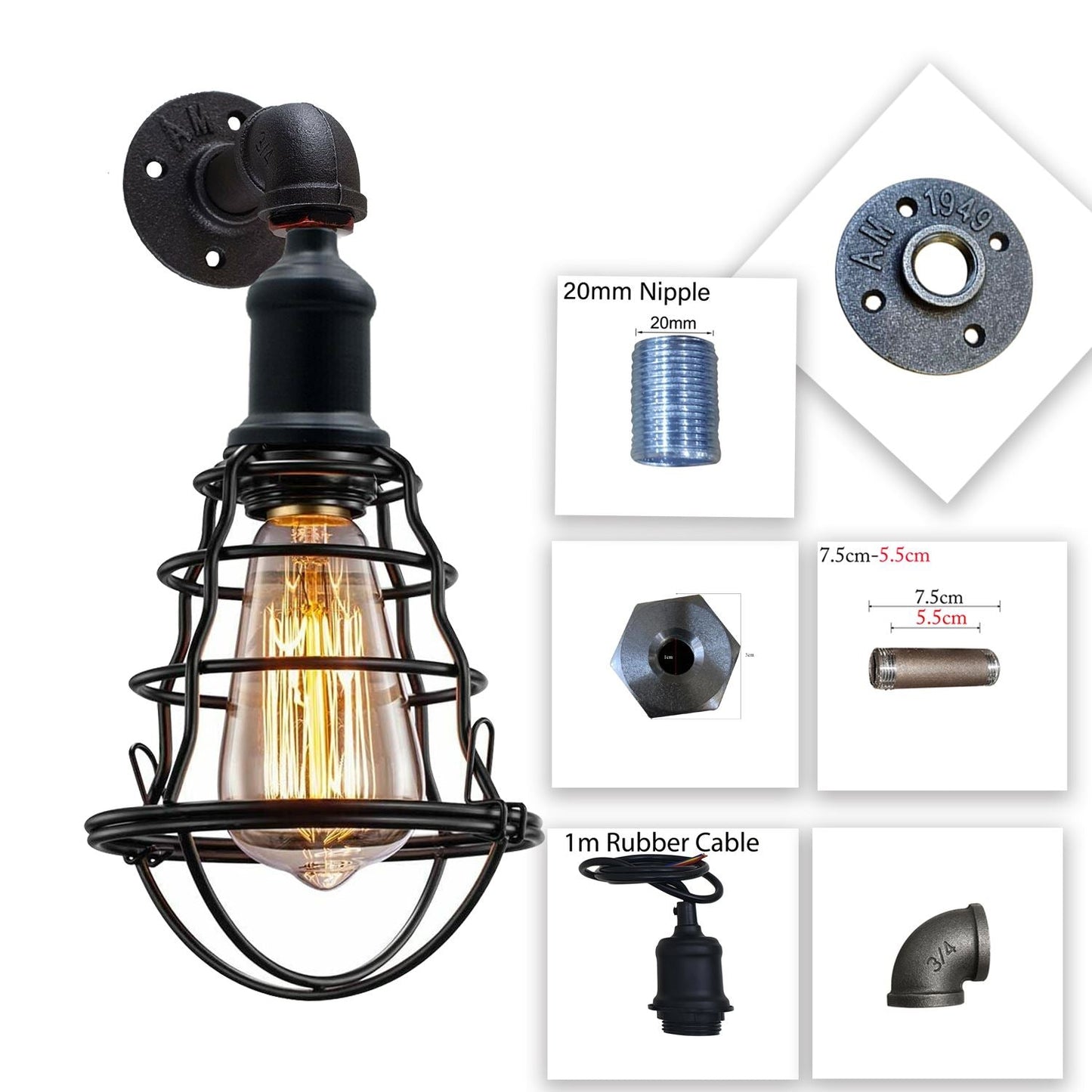 Modern Wall Sconce Lamp Industrial Rustic Metal Water Pipe Finish - Retro Wall Mount Fixture~1246-5