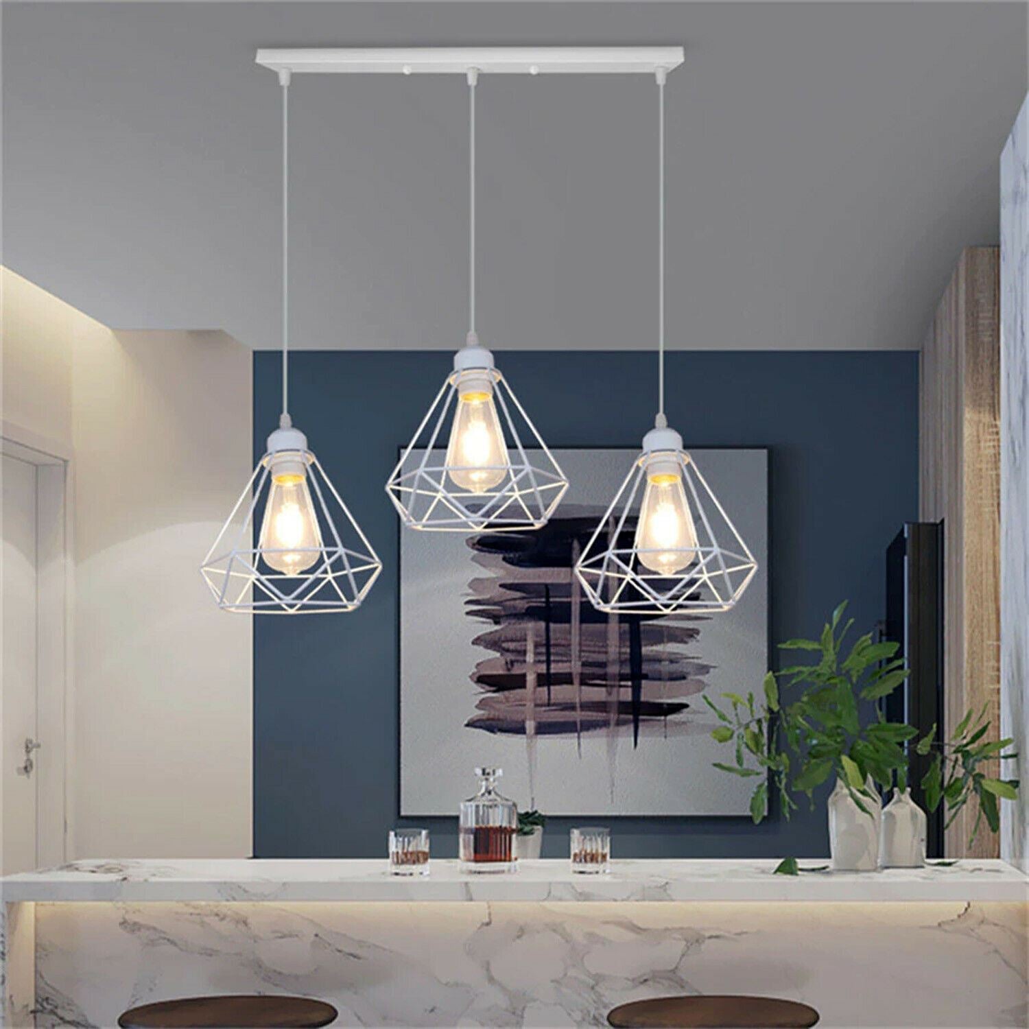 Retro Industrial White Diamond Cage Ceiling Pendant Light Hanging Indoor Lighting ~1182-8