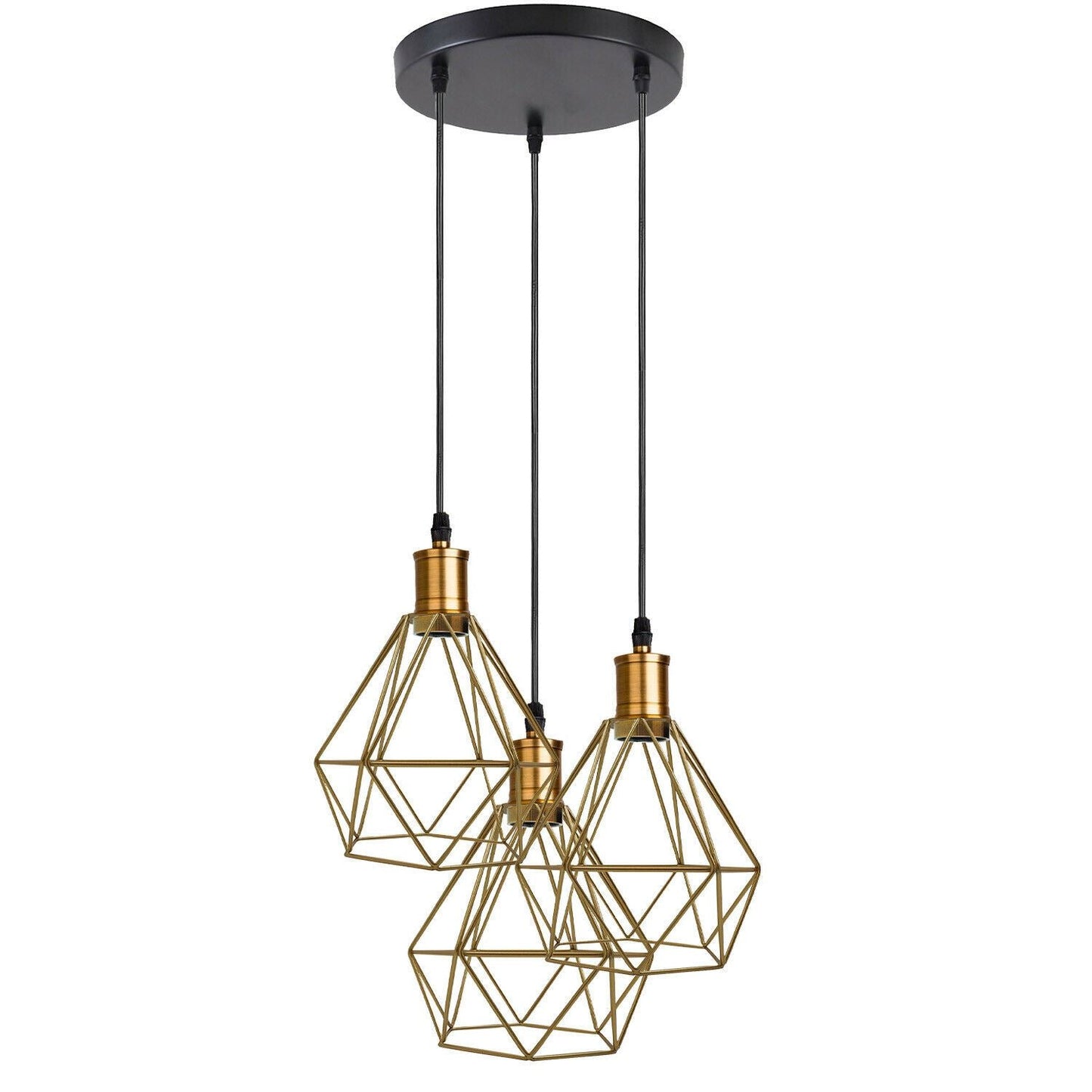 Industrial Retro style 3-Light Pendant lights Adjustable Cord with Diamond Metal Cages~1255-0