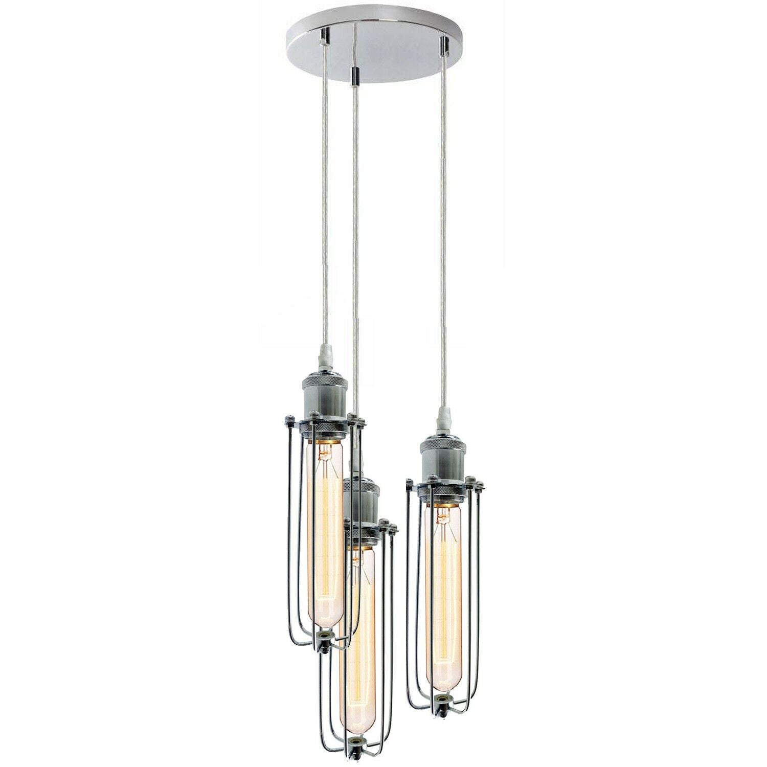 3 Way Cluster Hanging Ceiling Pendant Light E27 Chrome Light Fitting Lamp Kit~1353-3