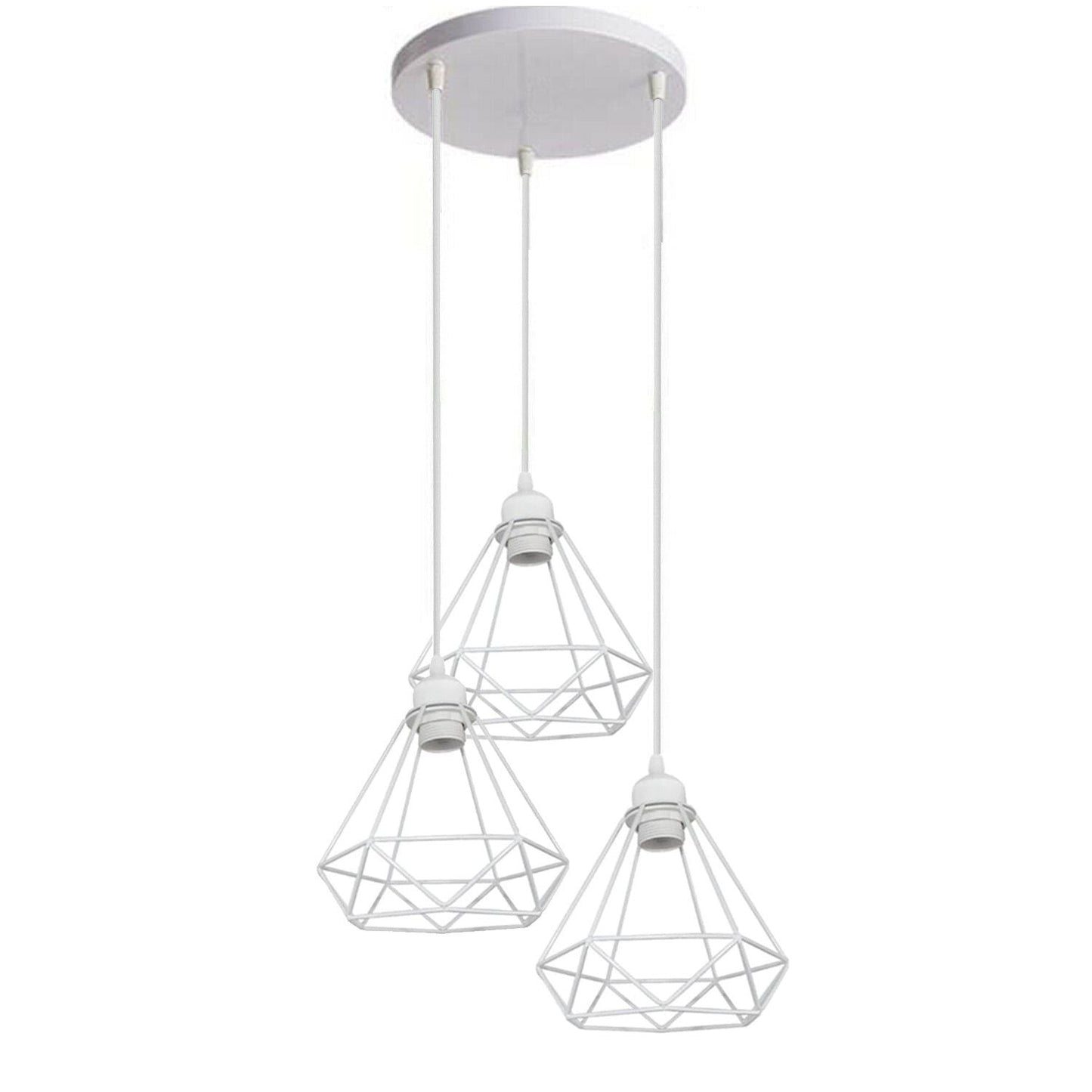 Retro Industrial White Diamond Cage Ceiling Pendant Light Hanging Indoor Lighting ~1182-4