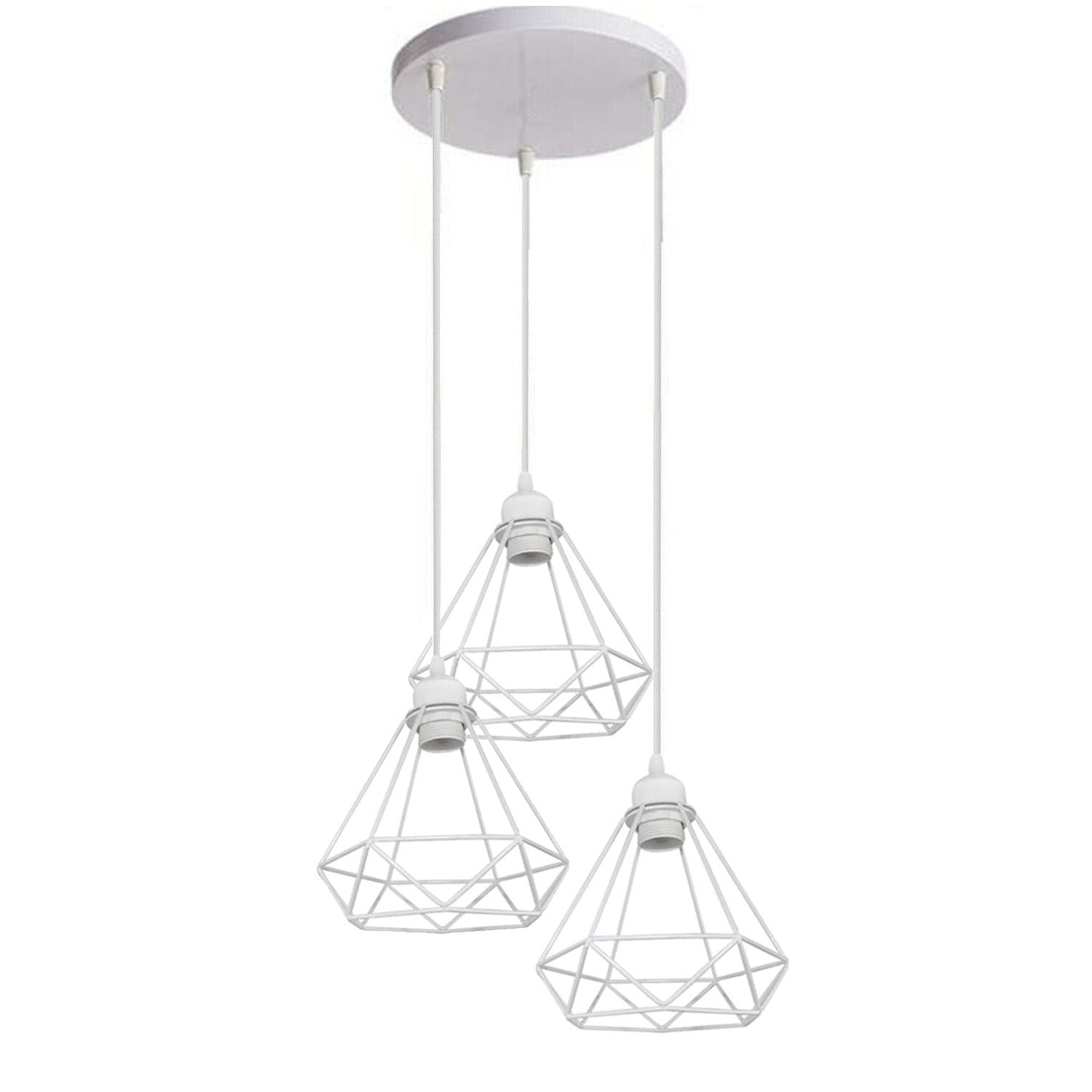 Retro Industrial White Diamond Cage Ceiling Pendant Light Hanging Indoor Lighting ~1182-4