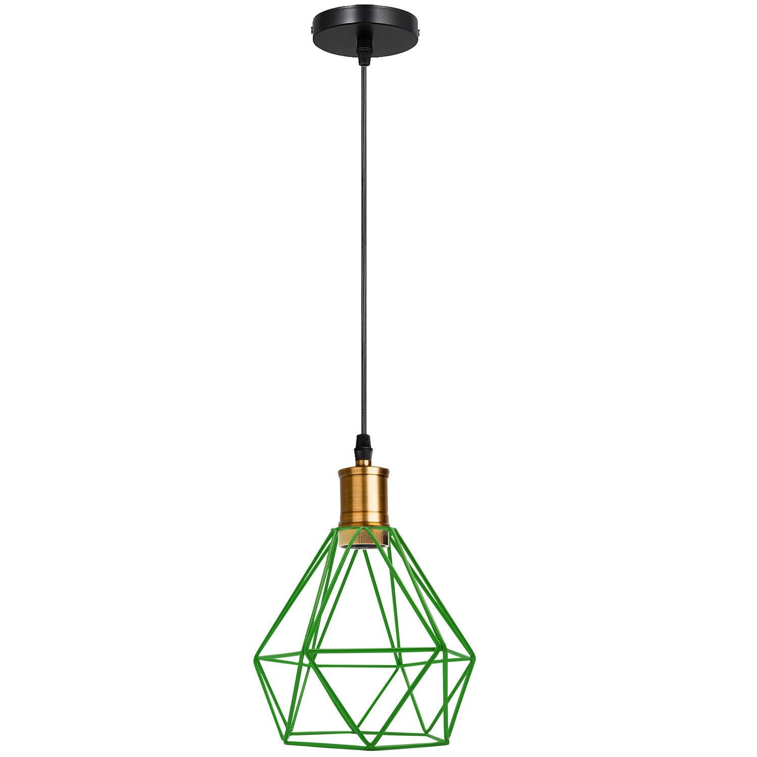 Modern Vintage Diamond Cage Ceiling Pendant Light Fitting Geometric Wire Cage Style Hanging Indoor Lights with 95cm Adjustable Wire~1266-10