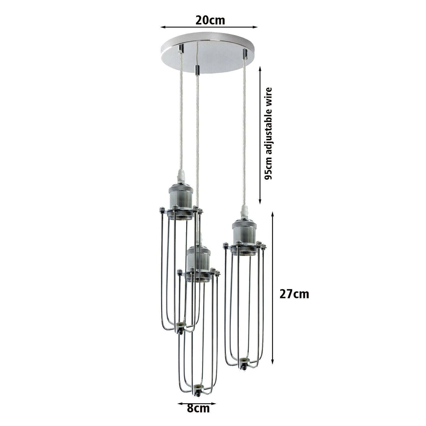 3 Way Cluster Hanging Ceiling Pendant Light E27 Chrome Light Fitting Lamp Kit~1353-12