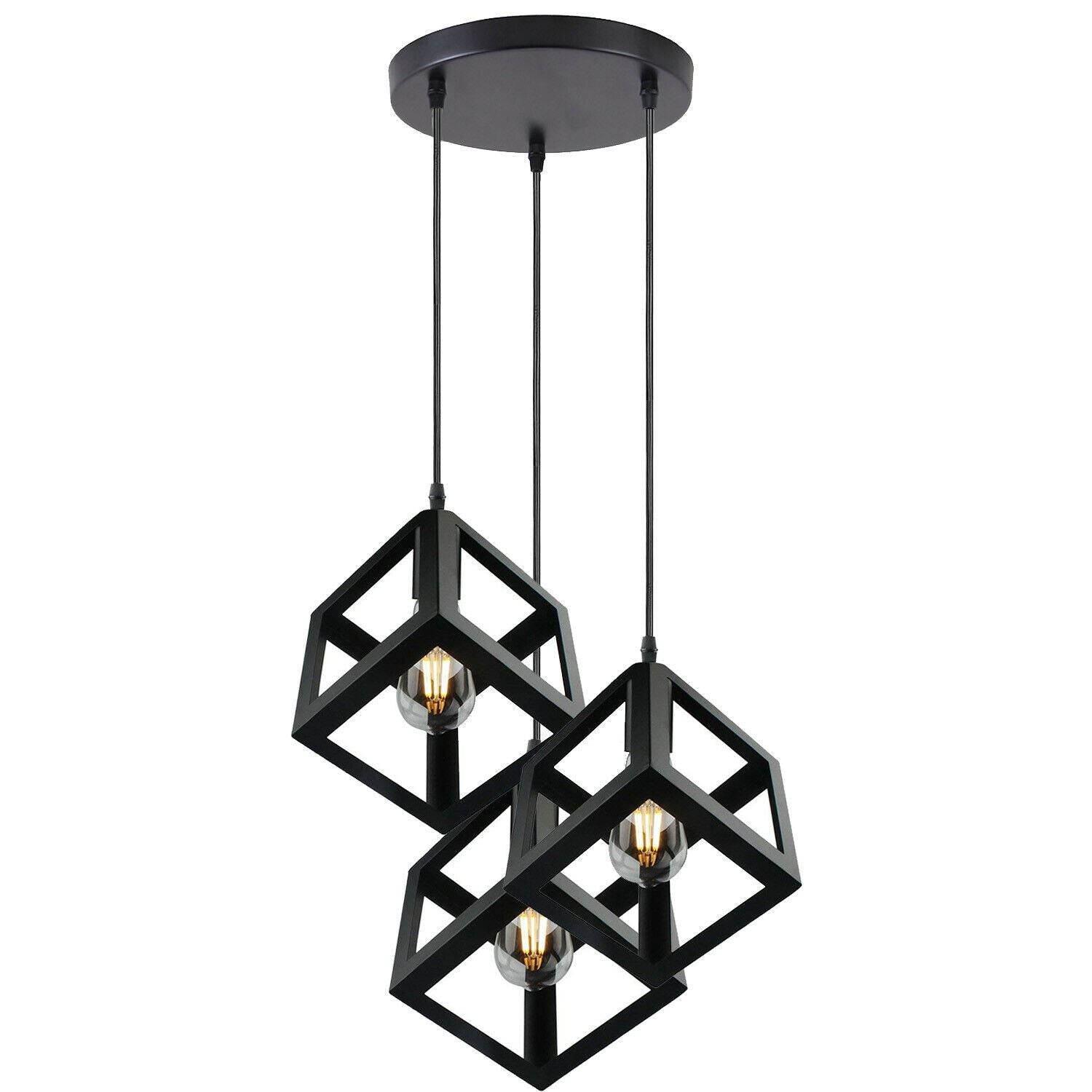 Vintage Industrial 1/3 Light Black Square Cluster Pendant Light Fitting~1256-7