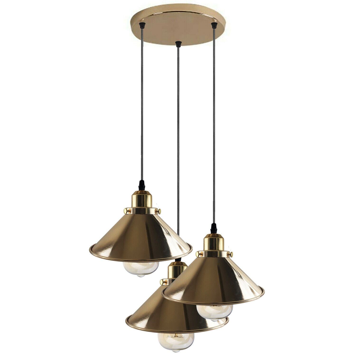 Modern Industrial French Gold Hanging Ceiling Pendant Light Metal Cone Shape Indoor Lighting For Bed Room, Kitchen, Living Room~1171-2