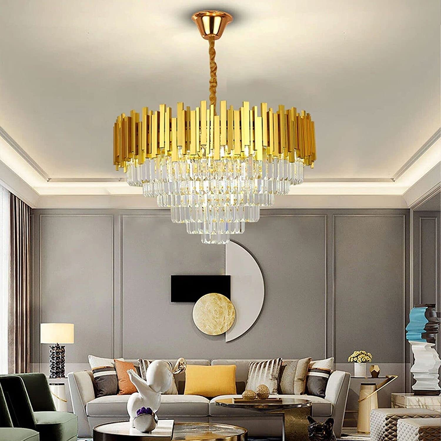 Modern Large Crystal Ceiling Light Gold Pendant Chandelier Lamp for Living Room ~4117-18