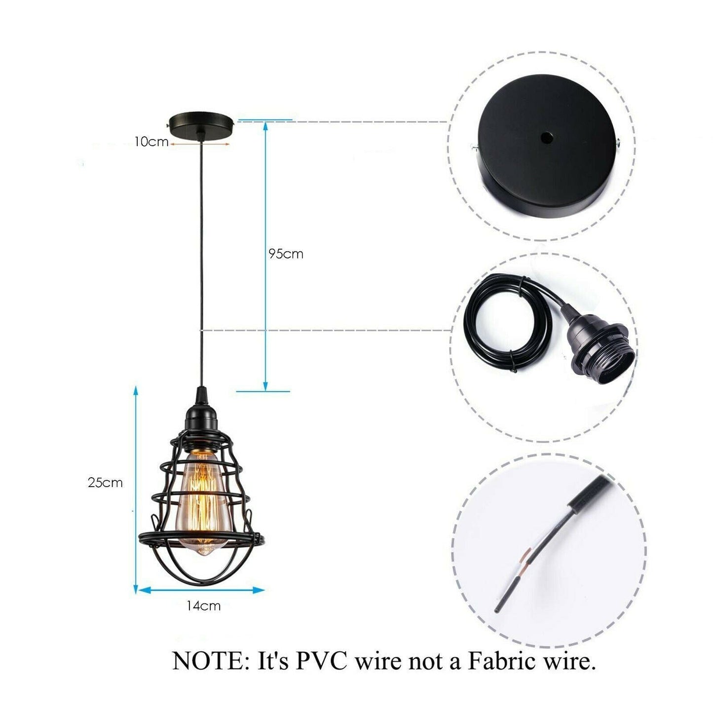 Vintage Modern Black Hanging Pendant Light Ceiling Lamp With95cm Adjustable Wire For Kitchen, Bedroom, Living room~1360-15