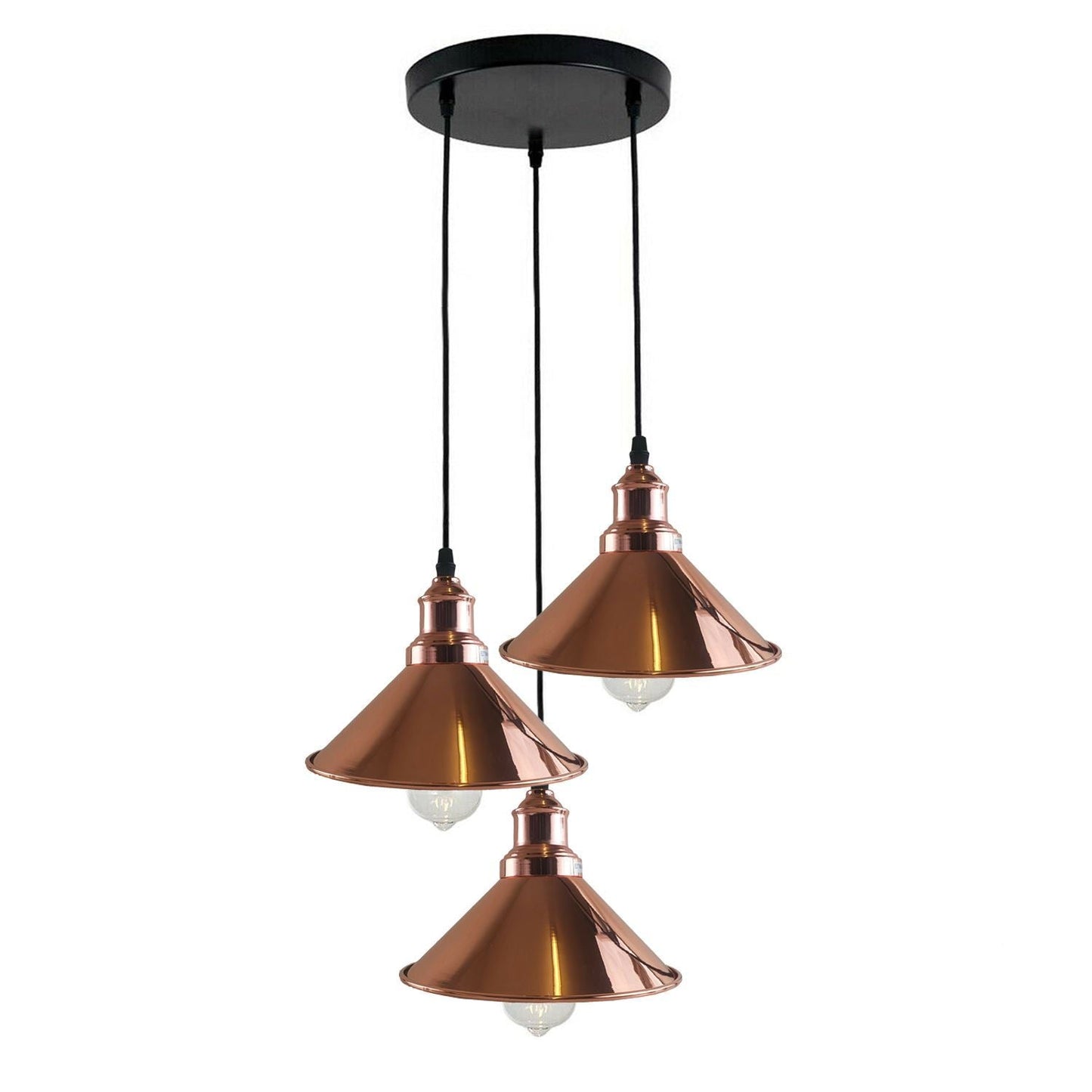 3 Head Ceiling Light, Multi Color Cluster Ceiling Hanging Lamp, Pendant Light Fixture with Cone Metal Shade~1302-6