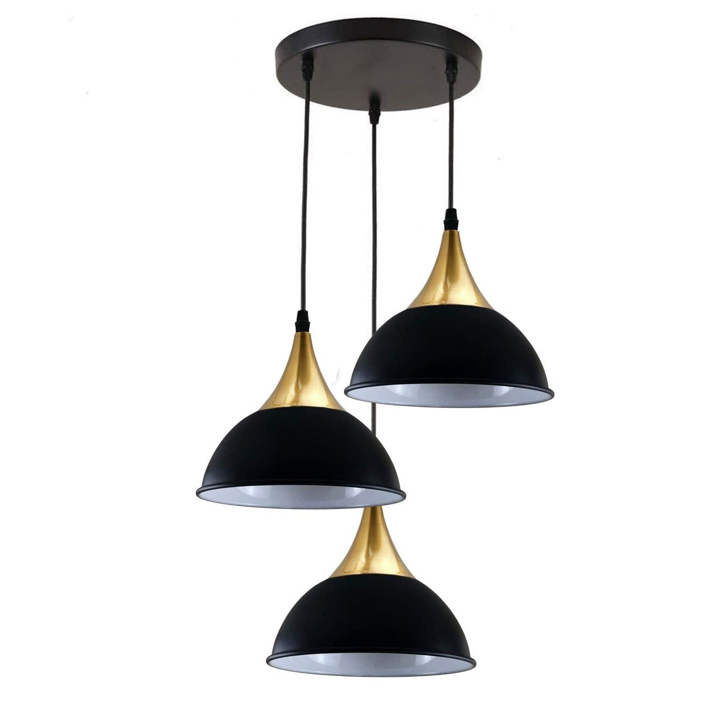 Retro Industrial 3Way Hanging Ceiling Pendant Light Black Dome Shape Shade Indoor Light~3396-1