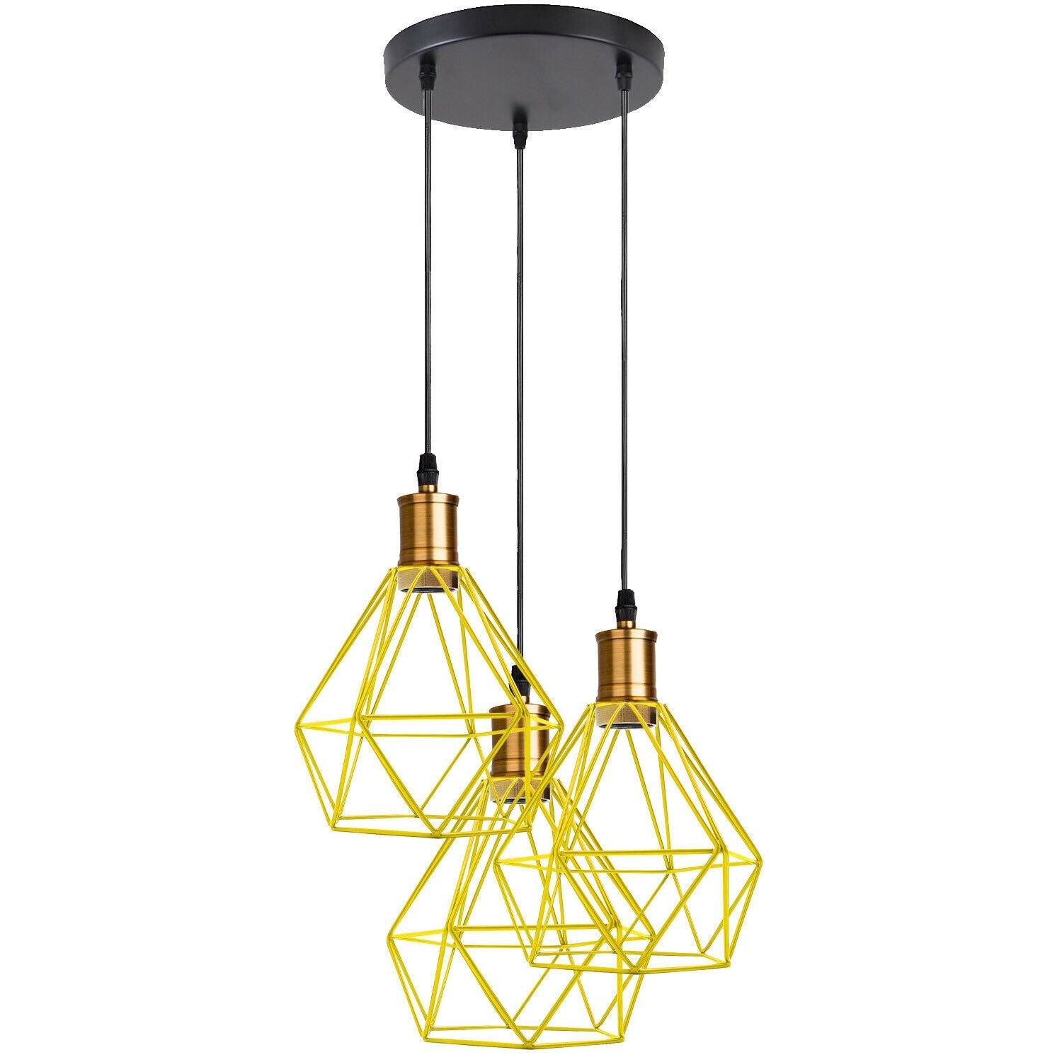 Industrial Retro style 3-Light Pendant lights Adjustable Cord with Diamond Metal Cages~1255-10