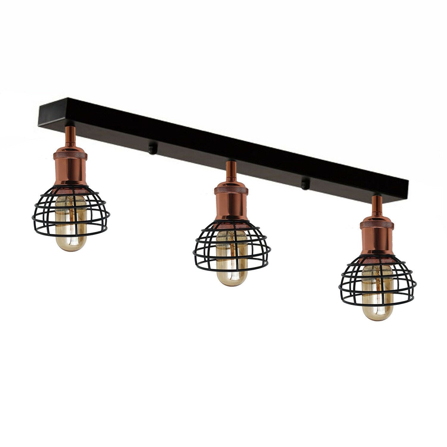 Industrial 3 Way Ceiling Light Fitting Indoor Ceiling Mount Light Black Metal Lamp Shade~1195-0