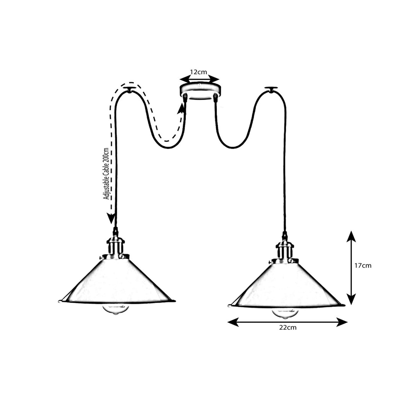 2-way Retro Industrial ceiling cable E27 Hanging lamp pendant light~3403-36