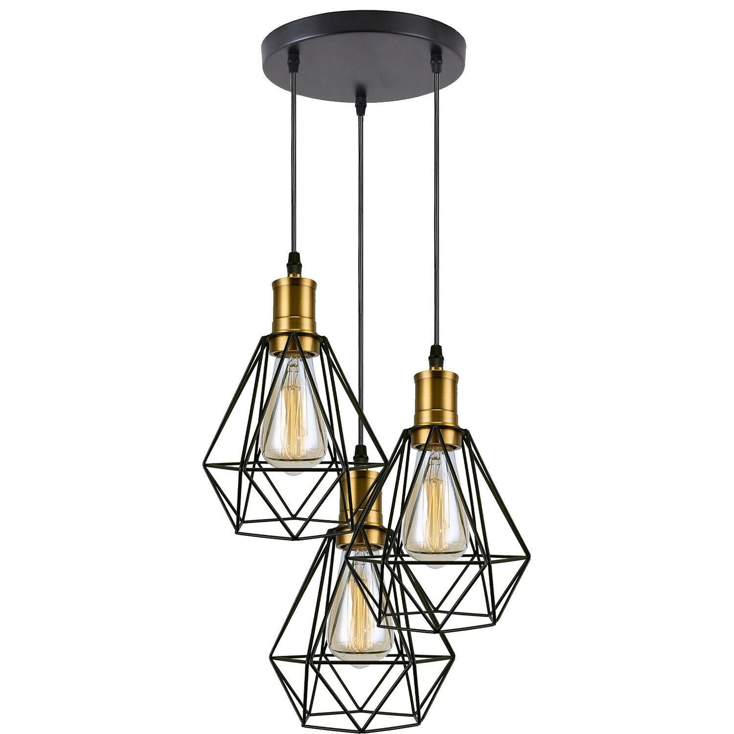 Industrial Retro style 3-Light Pendant lights Adjustable Cord with Diamond Metal Cages~1255-5