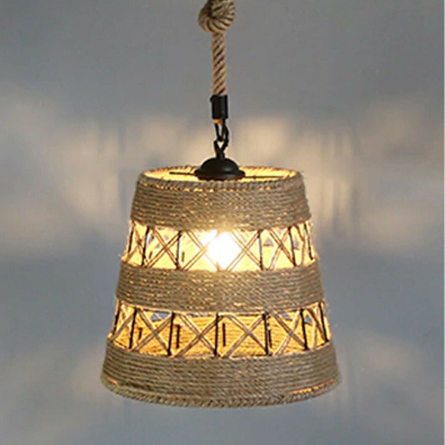 Retro Industrial Vintage Loft Hemp Rope Pendant Ceiling Light Lamp~1132-24