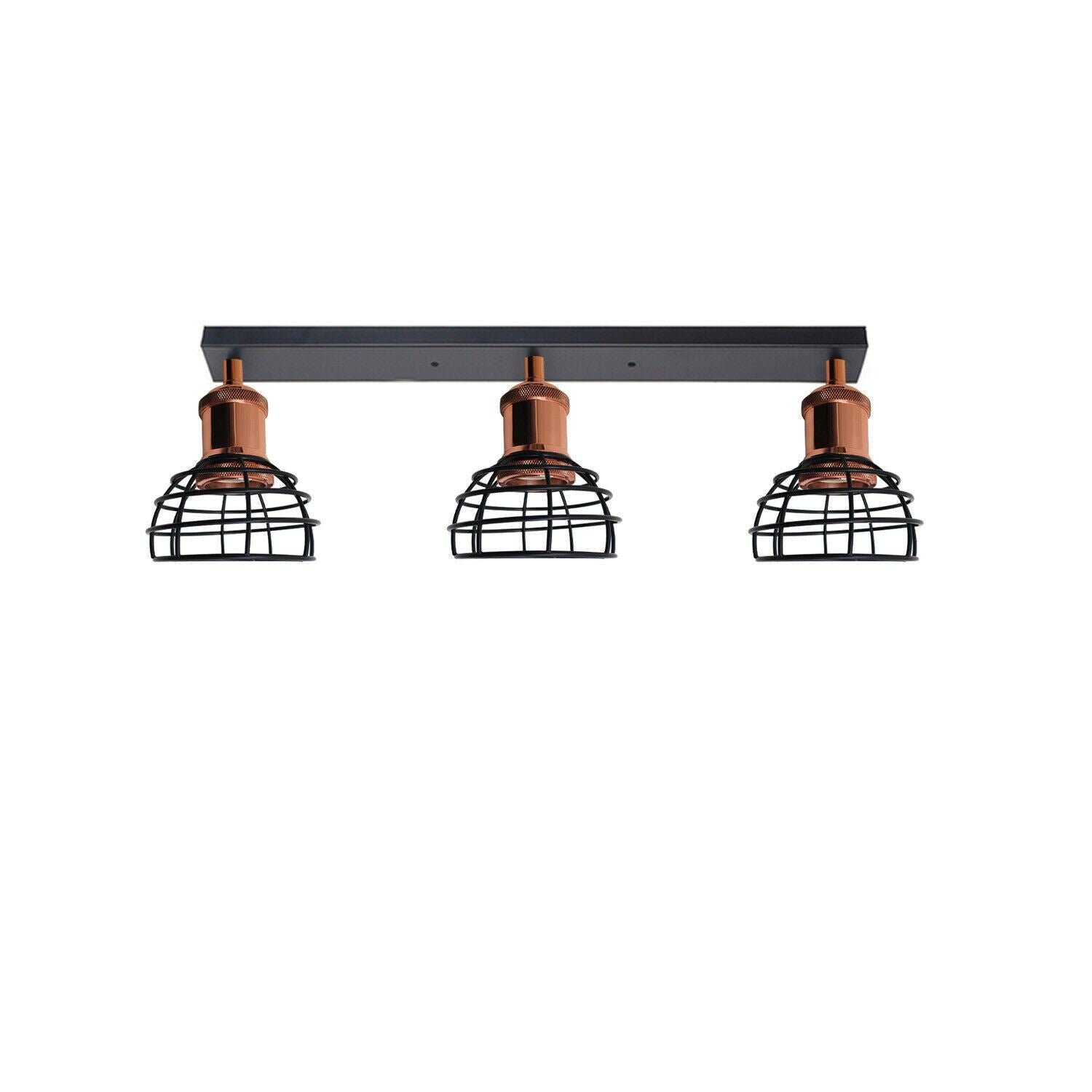 Industrial 3 Way Ceiling Light Fitting Indoor Ceiling Mount Light Black Metal Lamp Shade~1195-1