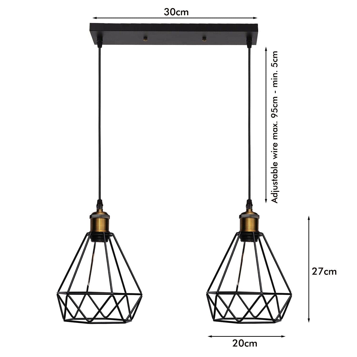 Industrial Vintage Retro 2 Head Black Ceiling Pendant Metal Wire Cage Hanging Indoor Lighting~1208-5