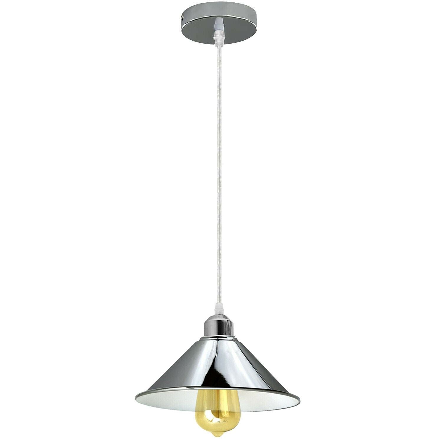 Modern Industrial Loft Chrome Ceiling Pendant Light Metal Cone Shape Shade Indoor Hanging Light Fitting For Basement, Bedroom, Conservatory~1184-1