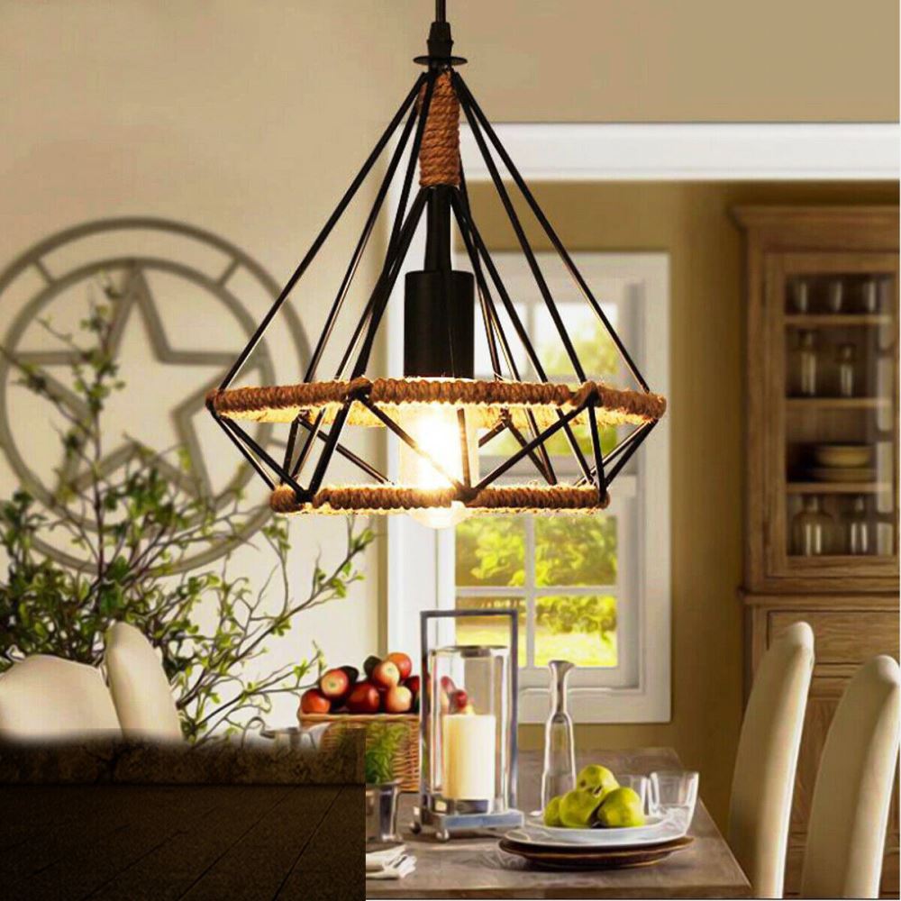 Industrial Retro Black Hemp Cage Loft 3 Light Cluster Pendant Light~3216-1