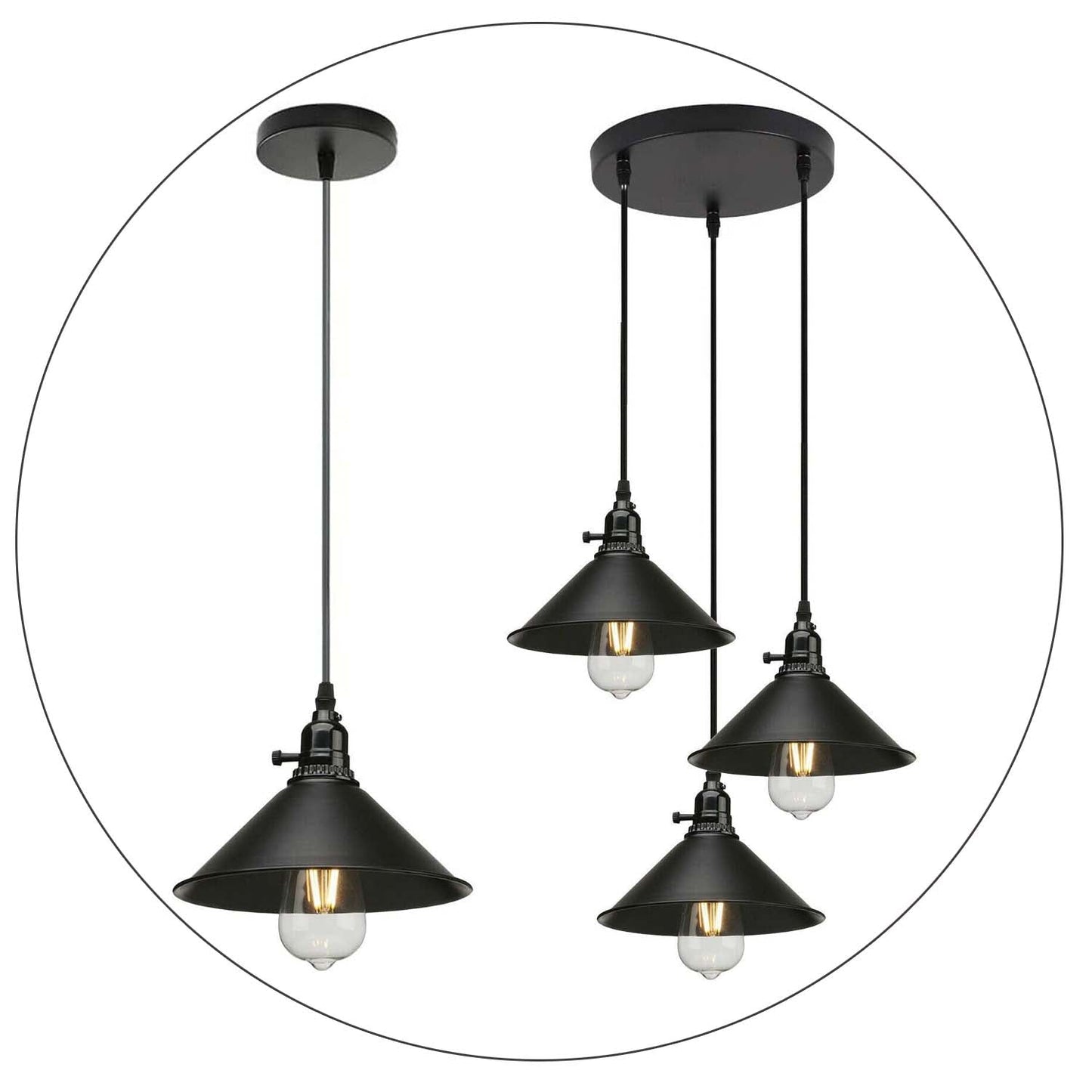 3 Way Vintage Industrial Ceiling Pendant Light Metal Retro Loft Hang Lampshade~1305-5