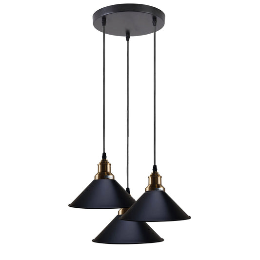 Black 3 Way Pendant Light Fixture Cone Shade Hanging Pendant Ceiling Lights~1492-0