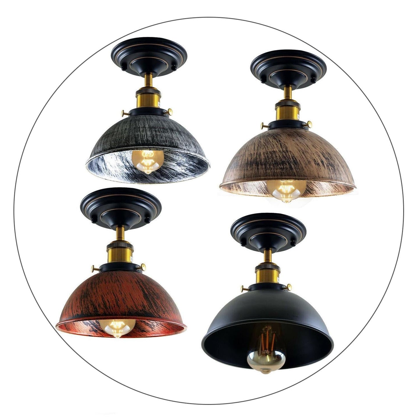 Vintage Pendant Ceiling Lights Industrial Flush Mount Dome Lamp Shade~1234-8