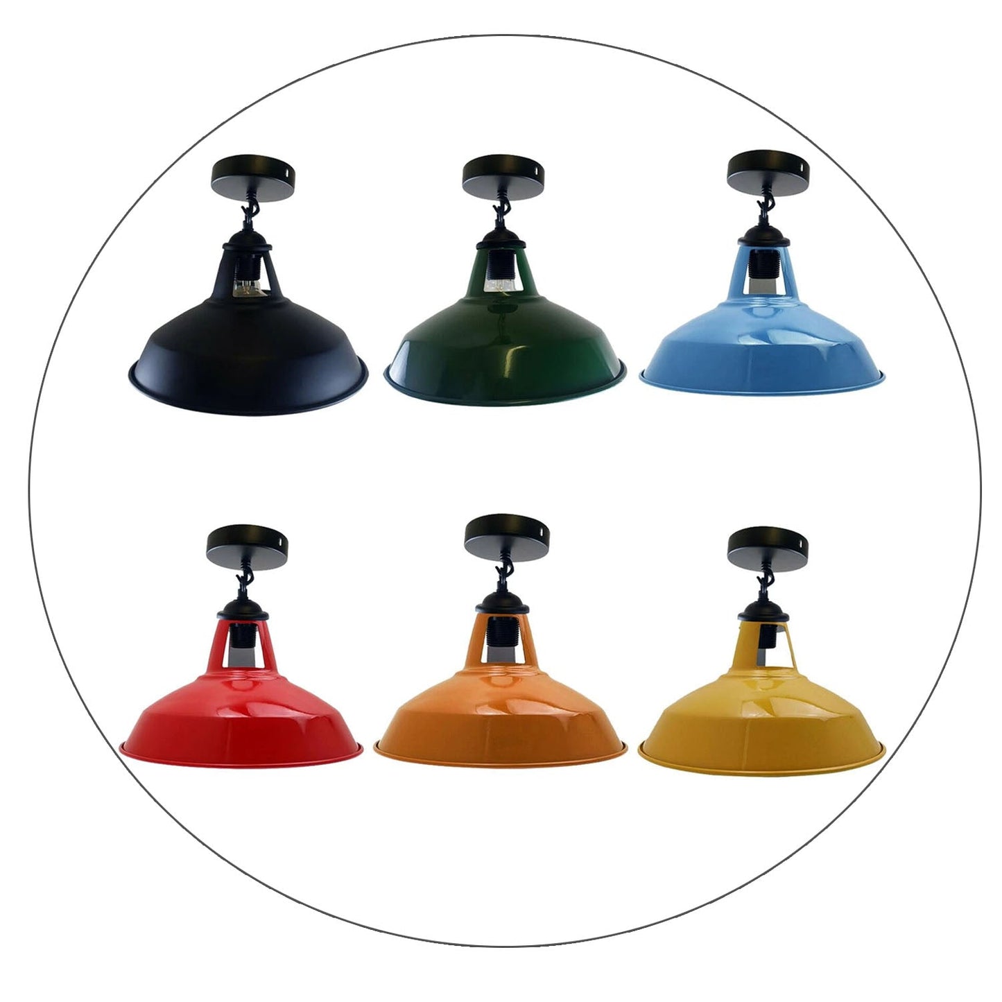 Colour Industrial Metal Ceiling Plate Light Holder & Retro Pendant Lamp Shade~1412-6