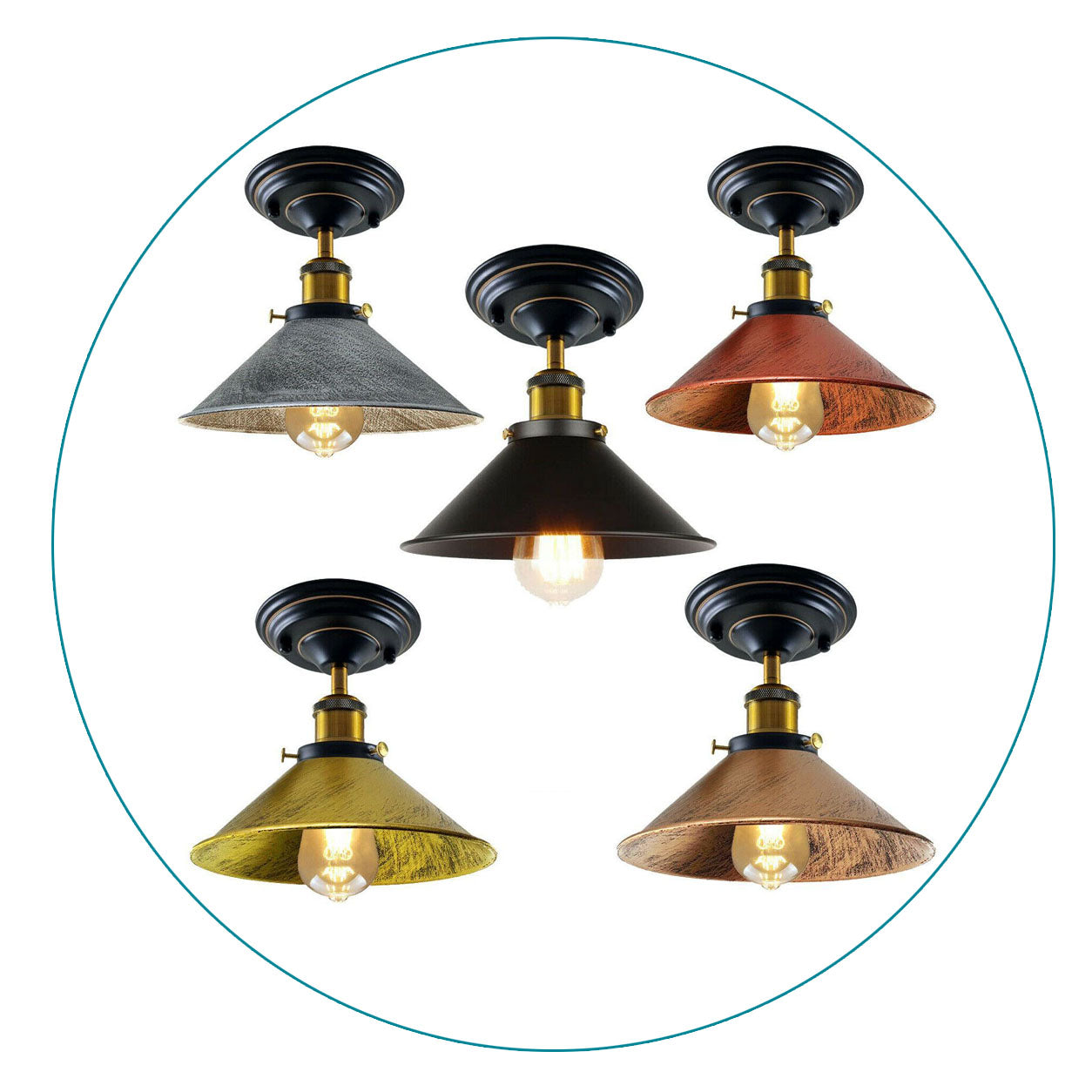 Vintage Industrial Retro Metal Indoor Ceiling Light Flush Mount Retro Cone Shade Lamp UK~1229-10