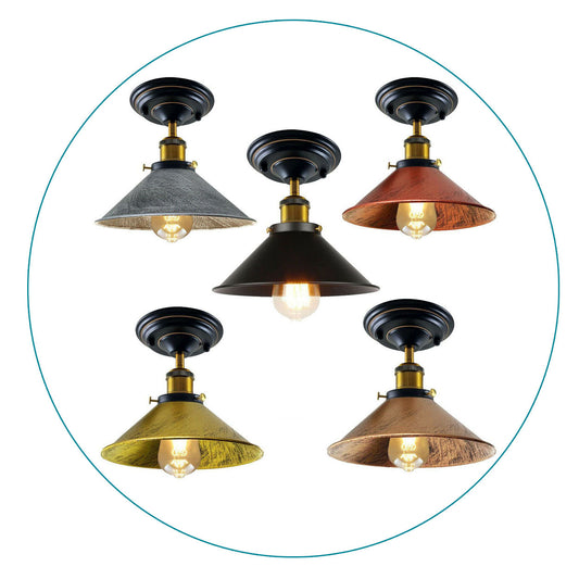 Vintage Industrial Retro Metal Indoor Ceiling Light Flush Mount Retro Cone Shade Lamp UK~1229-10