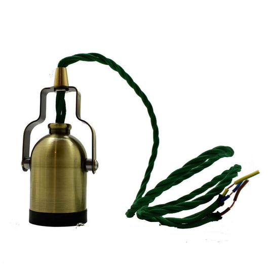 E27 Green Brass Colour Bell Handle Holder Fabric 3 Core Twished Army Green Colour 1m Cable Pendant Set~2161-0