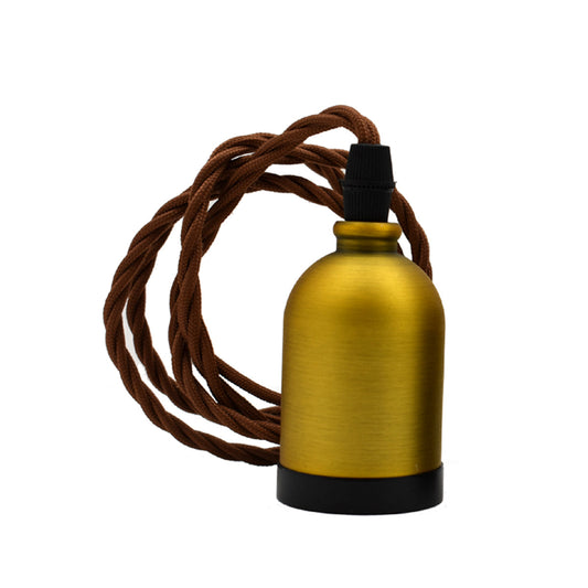 E27 Yellow Brass Colour Bell Handle Holder Fabric 3 Core Twisted Brown Colour 1m Cable Pendant Set~2160-0