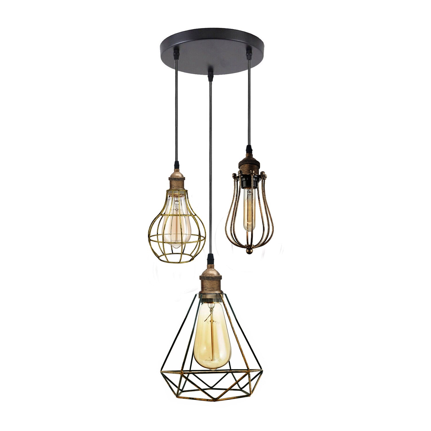 Industrial Kitchen Island Chandelier 3 Light Cage Ceiling Hanging Pendant Lamp~4067-26