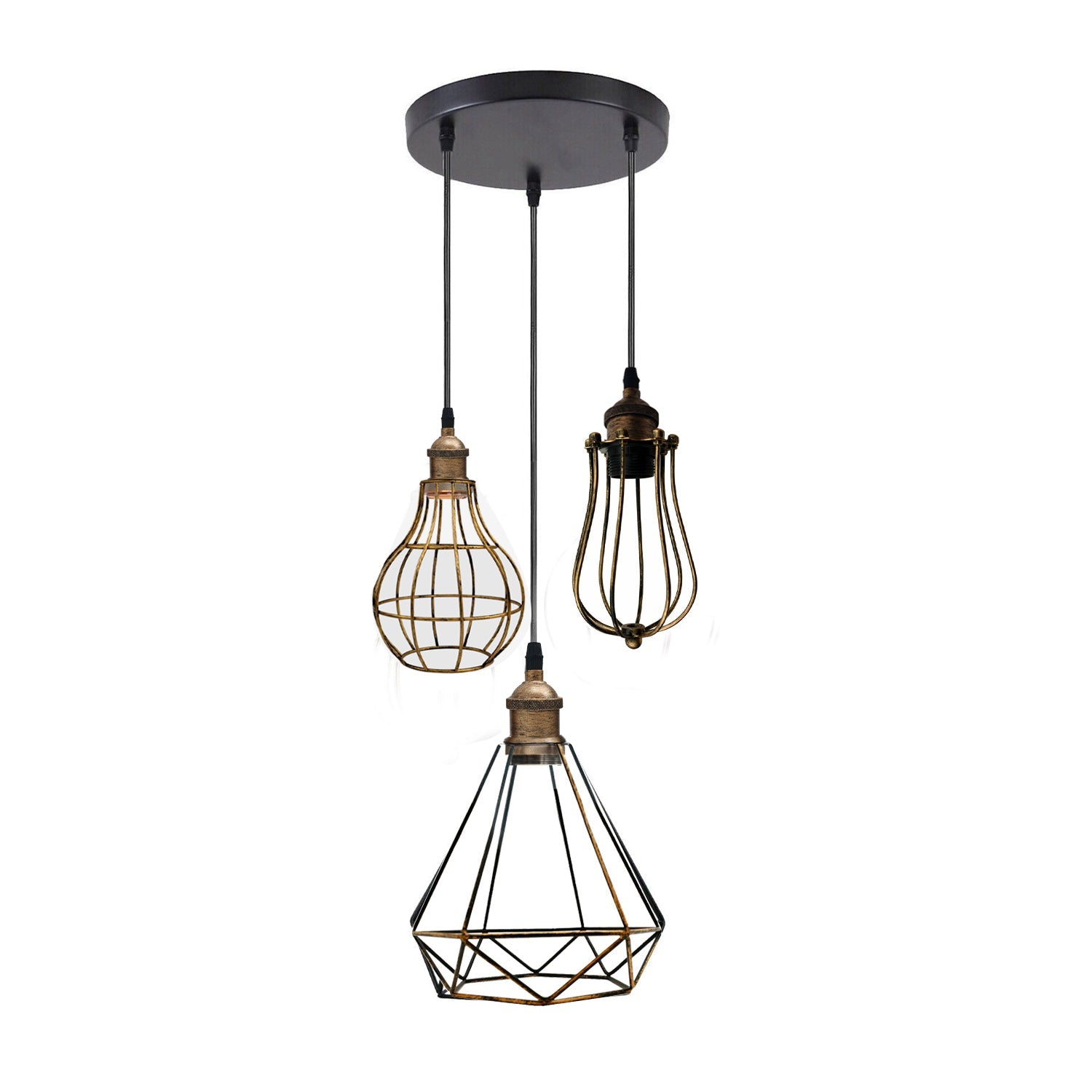 Industrial Kitchen Island Chandelier 3 Light Cage Ceiling Hanging Pendant Lamp~4067-7