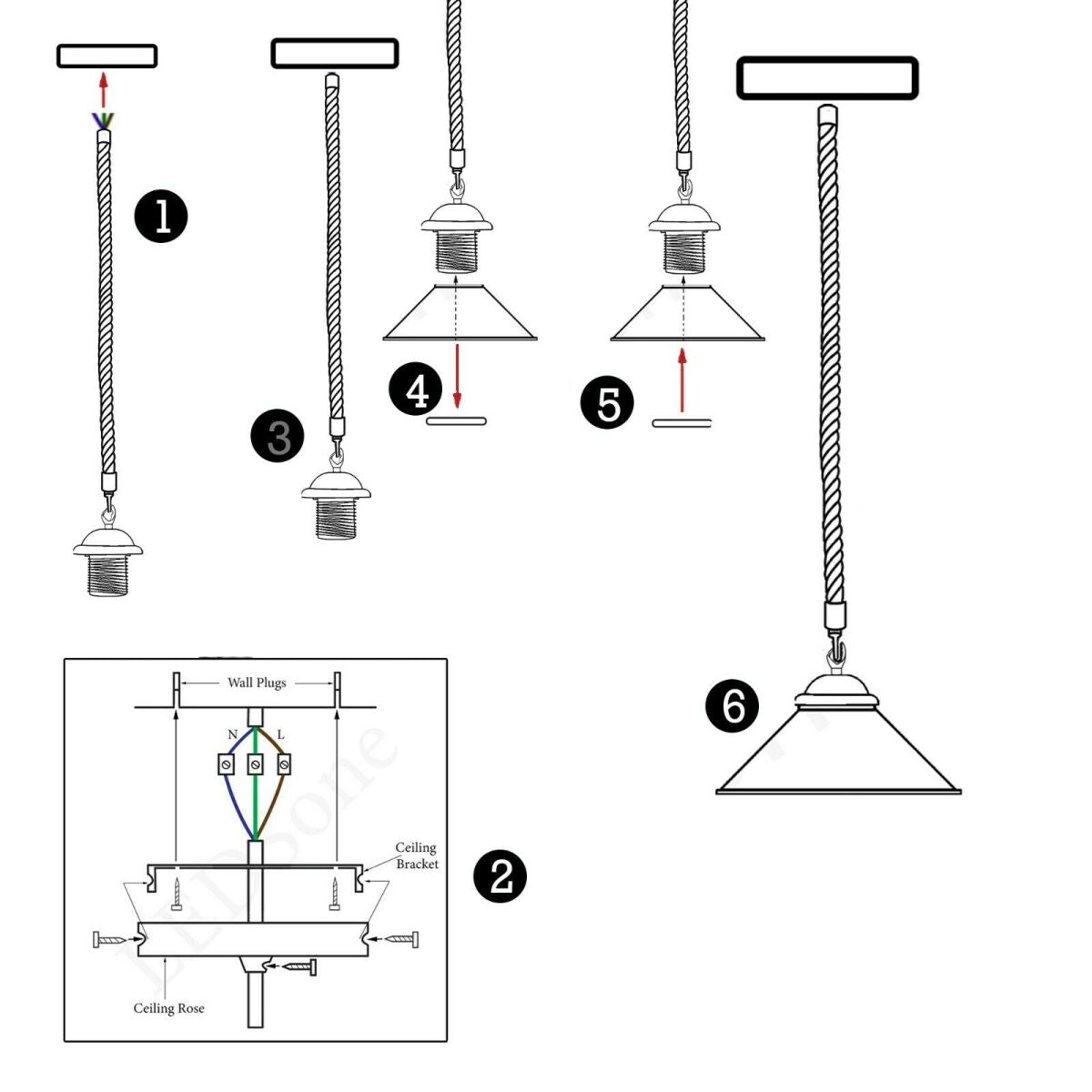 Metal Hemp Pendant Lamp Lighting With Bulb~2019-10