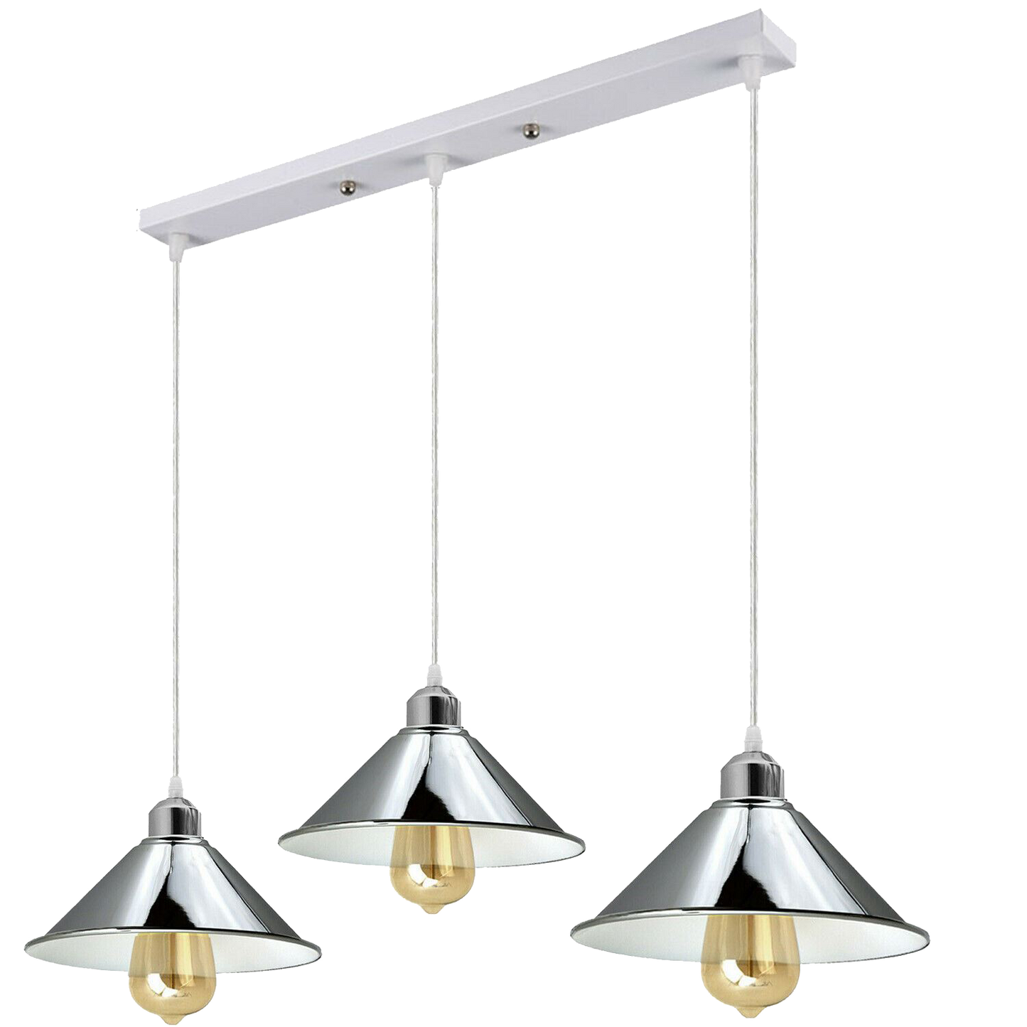 Modern Industrial Chrome 3 Way Ceiling Pendant Light Metal Cone Shape Shade Indoor Hanging Lighting For Bedroom, Dining Room, Living Room~1183-4