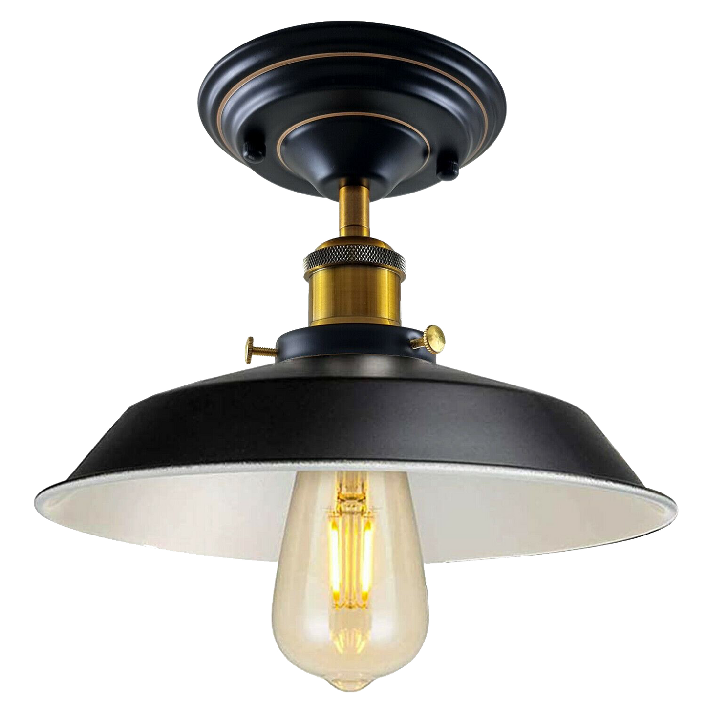 Industrial Vintage Flush Mount Ceiling Light Black Metal Bowl Lampshade Fixture Indoor Lighting~1209-3