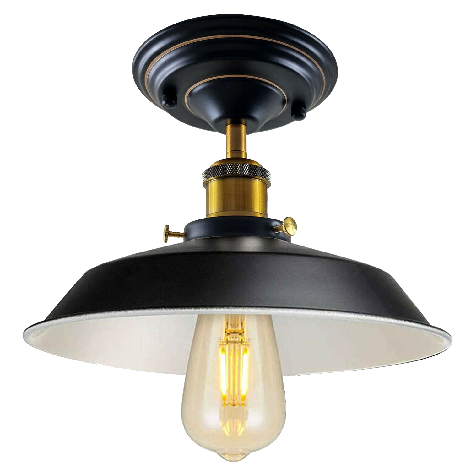 Industrial Vintage Flush Mount Ceiling Light Black Metal Bowl Lampshade Fixture Indoor Lighting~1209-3