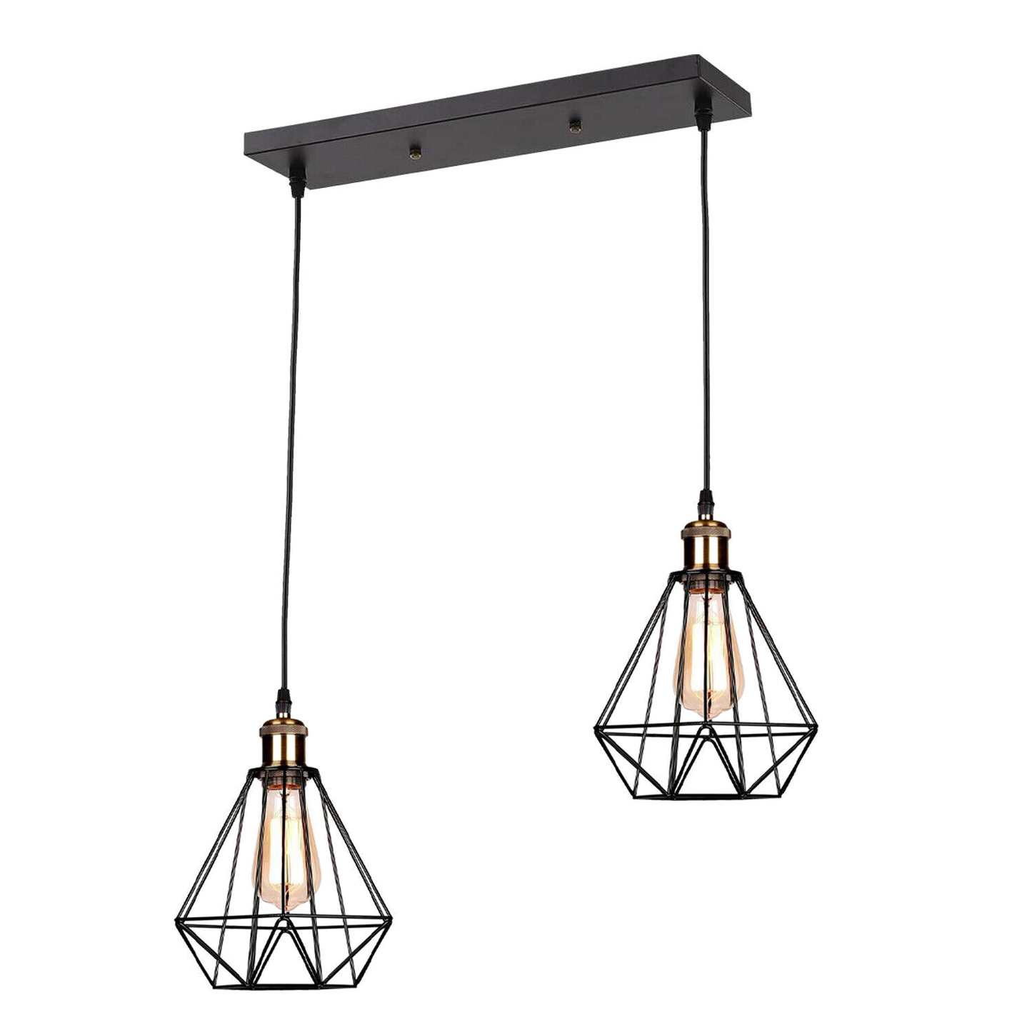 Industrial Vintage Retro 2 Head Black Ceiling Pendant Metal Wire Cage Hanging Indoor Lighting~1208-4